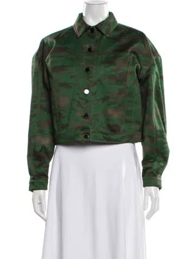 Pre-owned Longchamp Camouflage Print Jacket In Green