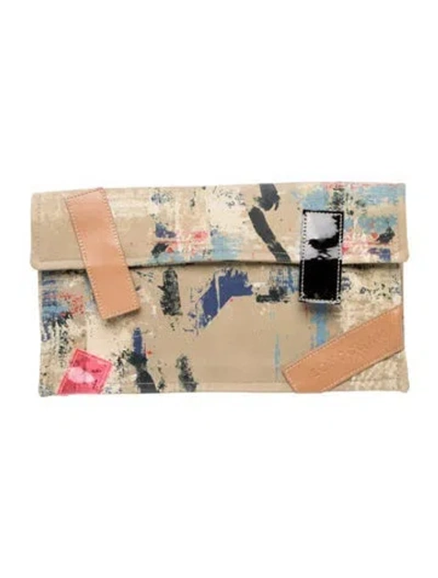 Pre-owned Longchamp Canvas Clutch In Neutral