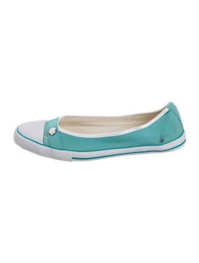 Pre-owned Longchamp Canvas Colorblock Pattern Ballet Flats In Blue