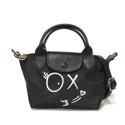 Pre-owned Longchamp Canvas Handbag Shoulder Bag () In Black