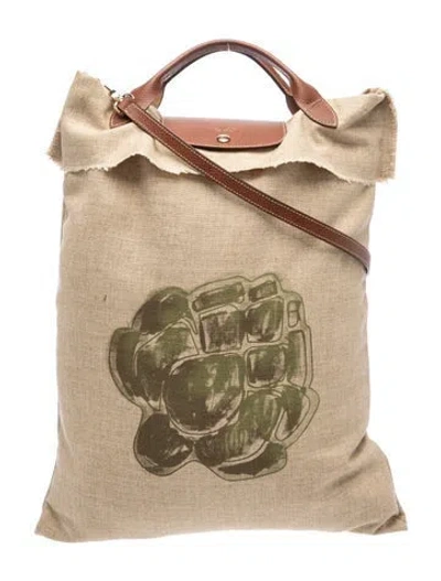 Pre-owned Longchamp Canvas Le Pliage Artichoke Collection In Neutrals