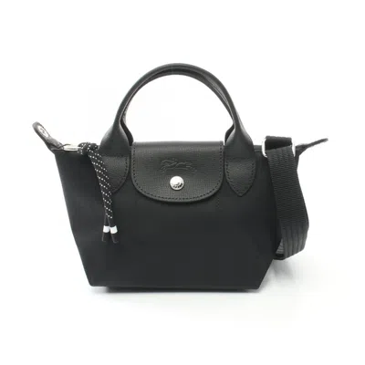 Pre-owned Longchamp Canvas Leather Handbag () In Black