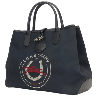 Pre-owned Longchamp Canvas Leather Handbag () In Blue