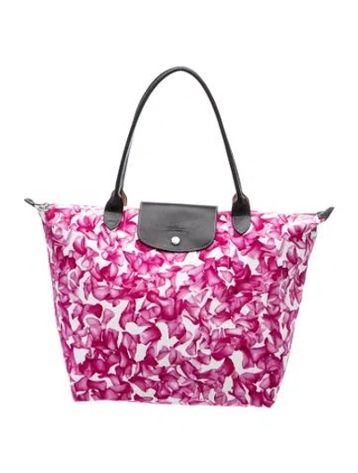 Pre-owned Longchamp Canvas Leather Trim Bag In Pink