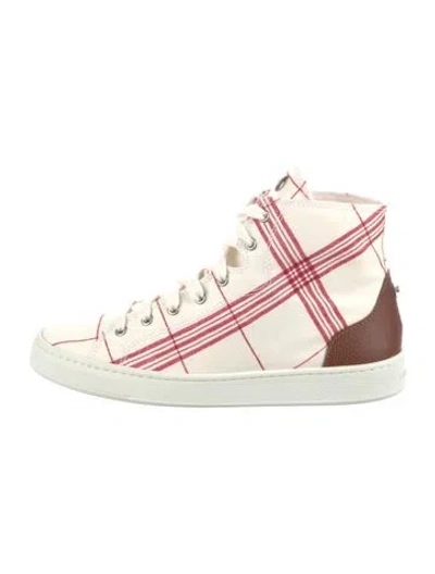 Pre-owned Longchamp Canvas Sneakers In White