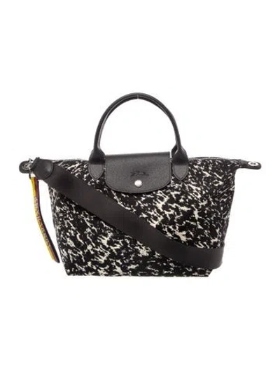 Pre-owned Longchamp Canvas Top Handle Bag In Black