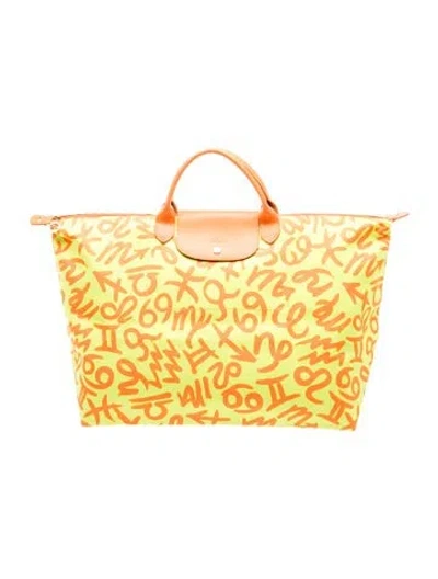 Pre-owned Longchamp Canvas Top Handle Bag In Yellow