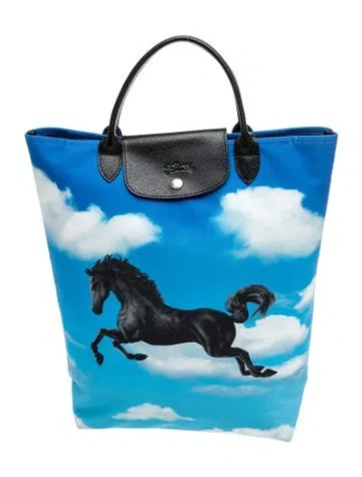 Pre-owned Longchamp Canvas Tote In Blue