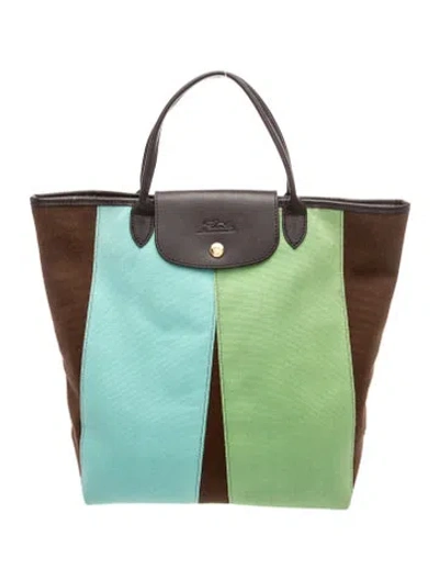 Pre-owned Longchamp Canvas Tote In Green