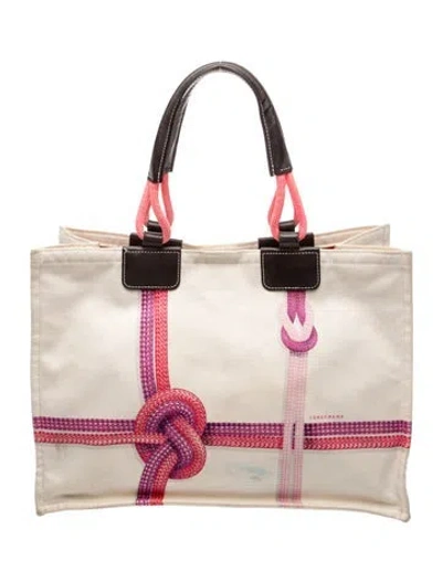 Pre-owned Longchamp Canvas Tote In Neutral
