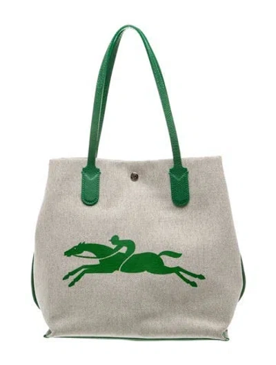 Pre-owned Longchamp Canvas Tote In Neutral