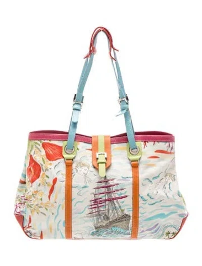 Pre-owned Longchamp Canvas Tote In Neutrals
