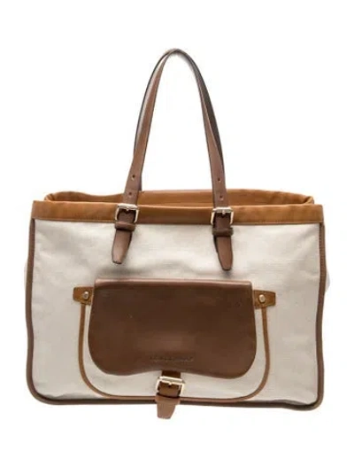 Pre-owned Longchamp Canvas Tote In Neutrals