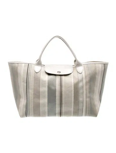 Pre-owned Longchamp Canvas Tote In White