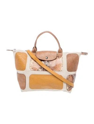 Pre-owned Longchamp Canvas Tote In Yellow