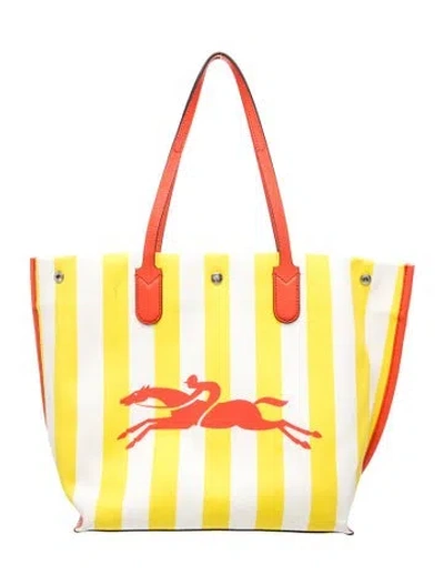 Pre-owned Longchamp Canvas Tote In Yellow