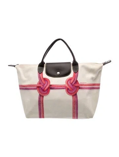 Pre-owned Longchamp Canvas Weekender Bag In Neutral