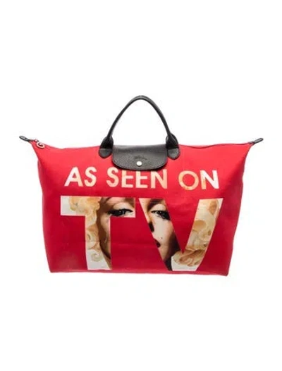 Pre-owned Longchamp Canvas Weekender Bag In Red