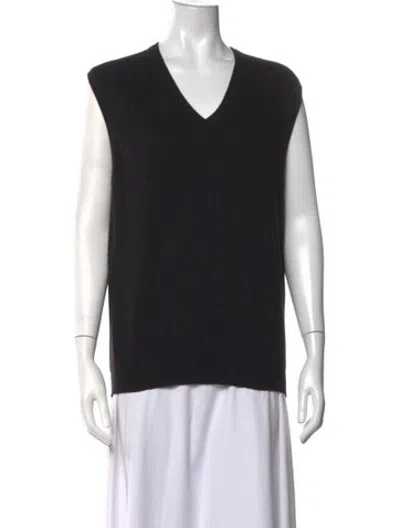 Pre-owned Longchamp Cashmere V-neck Sweater In Black