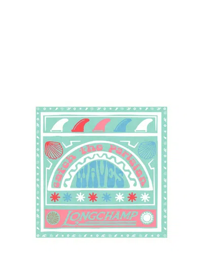 Longchamp Catch The Parisian Wave Silk Scarf 50 In Green