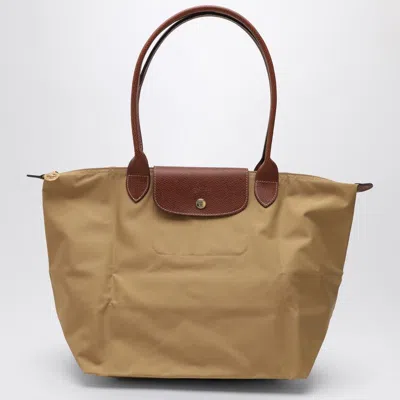Longchamp Original L Bag With Front Pocket And Leather Trim In Brown