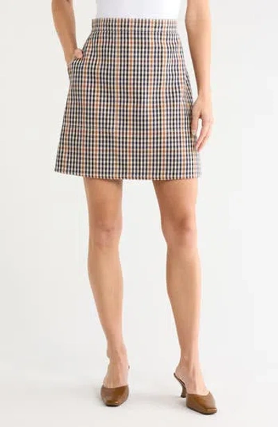 Longchamp Checkered Miniskirt In Navy/ Cognac