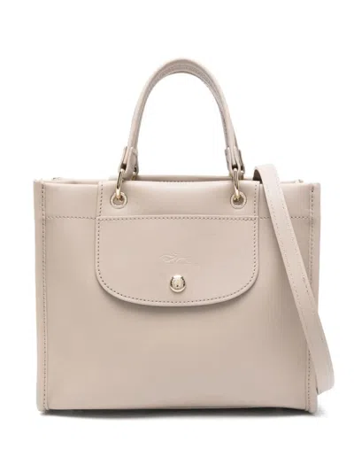 Longchamp Grey Handbag With Embossed Logo On The Front And Adjustable And Removable Shoulder Strap In Clay