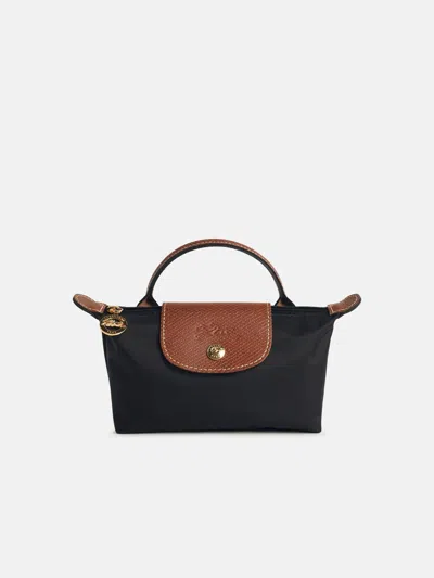 Longchamp Clutch Bag With 'le Pliage Original' Handle In Black Recycled Tela