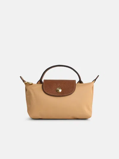 Longchamp Clutch Bag With 'le Pliage Original' Handle In Suede Recycled Tela In Brown