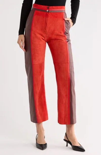 Longchamp Colorblock Mixed Media Pants In Red