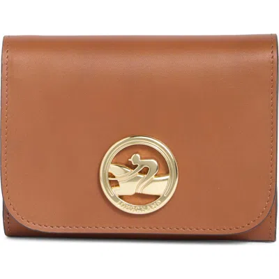 Longchamp Compact Boxtrot Leather Trifold Wallet In Cognac