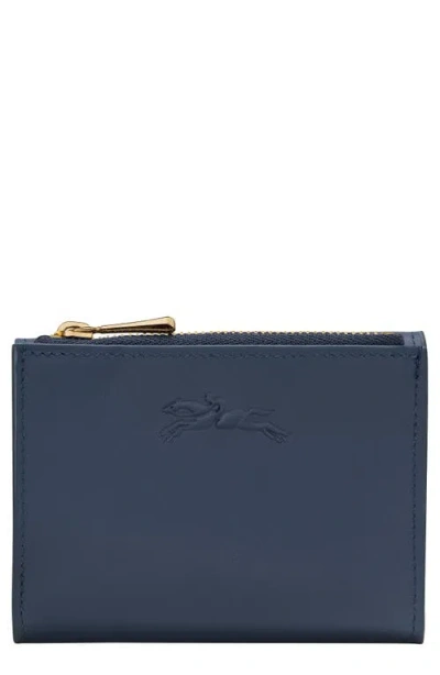 Longchamp Compact Épure Timeless Leather Trifold Wallet In Navy