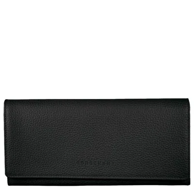 Longchamp Continental Leather Wallet In Black
