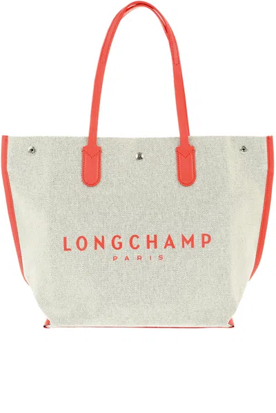Longchamp Cotton Canvas Shopping Bag In Cream