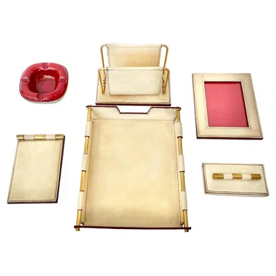 Pre-owned Longchamp Cream Leather Desk Set By  In White