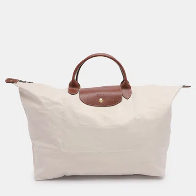 Pre-owned Longchamp Cream Nylon Large Le Pliage Tote In White