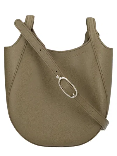 Longchamp Crescent-shaped Crossbody Bag In Textured Leather In Green