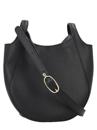 Longchamp Crescent-shaped Leather Crossbody Bag With Gold-tone Buckle In Black