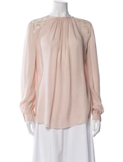 Pre-owned Longchamp Crew Neck Long Sleeve Blouse In Pink