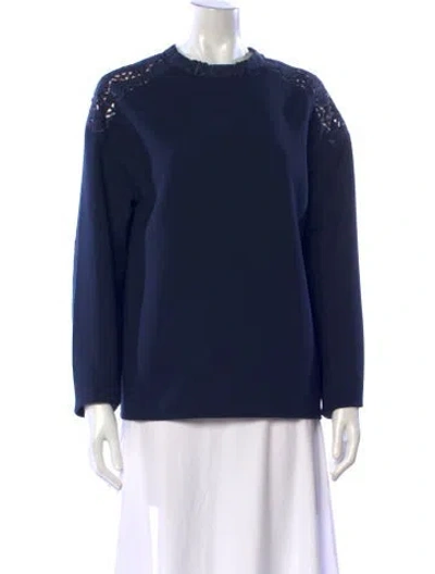 Pre-owned Longchamp Crew Neck Long Sleeve Top In Blue