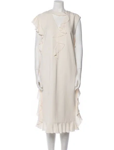 Pre-owned Longchamp Crew Neck Midi Length Dress In Neutral