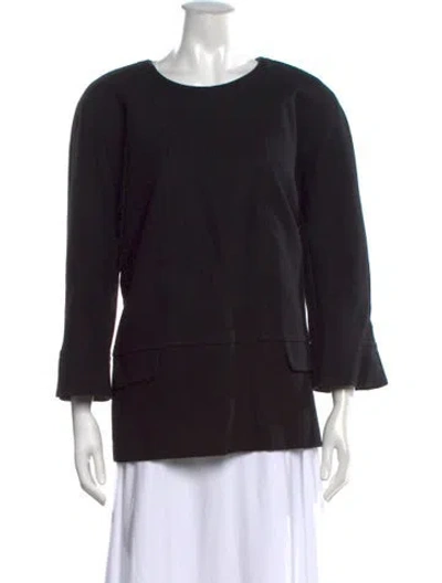 Pre-owned Longchamp Crew Neck Three-quarter Sleeve Top In Black