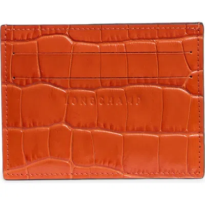 Longchamp Croc Embossed Leather Card Case In Orange