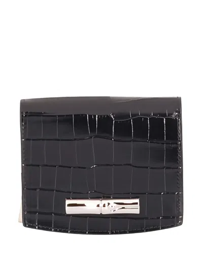 Longchamp Crocodile-embossed Clasp Wallet In Black