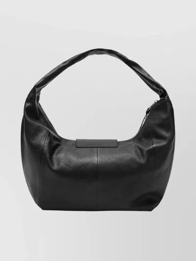 Longchamp Curved Handle Hobo Bag With Flap Pocket In Black