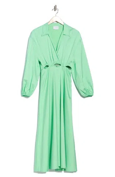 Longchamp Cutout Long Sleeve Satin Maxi Dress In Mint