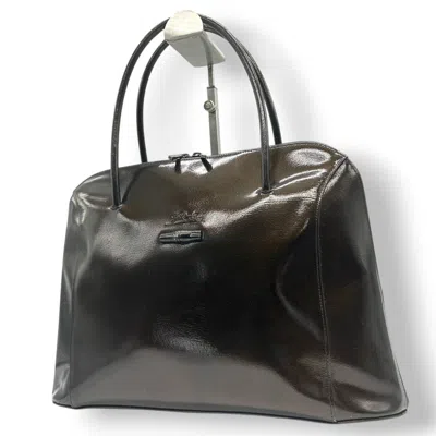 Pre-owned Longchamp Dark Brown Patent Leather Handbag Tote Bag ()