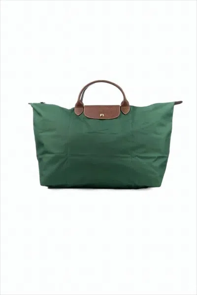 Longchamp Deep Green Recycled Polyamide Tote Bag In White