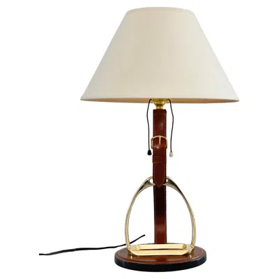 Pre-owned Longchamp Design, French Brass & Equestrian Stitched Leather Lamp, 1960s In Sand