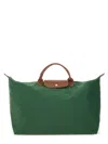 Longchamp Rectangular Duffel Bag With Calf Leather Accents In Green